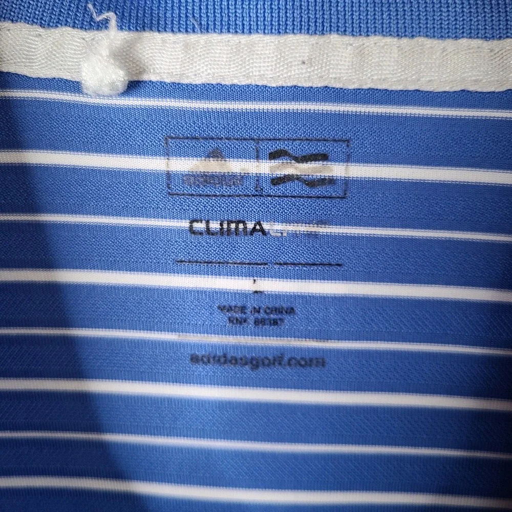 Adidas Shirt Men L Blue White Striped Golf Polo ClimaCool Audubon 1908 Polyester